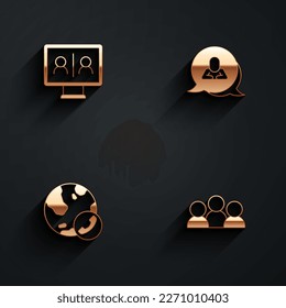 Set Video chat conference, Speech bubble,  and Meeting icon with long shadow. Vector