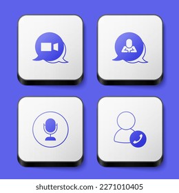 Set Video chat conference, Speech bubble, Microphone and  icon. White square button. Vector
