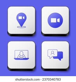Set Video chat conference,  and Speech bubble icon. White square button. Vector