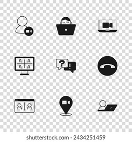 Set Video chat conference, Telephone handset, Question Answer, Freelancer and  icon. Vector - Powered by Shutterstock - Get 15% off with code: PIKWIZARD15