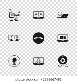 Set Video chat conference, Web camera, Telephone handset, Freelancer,  and  icon. Vector - Powered by Shutterstock - Get 15% off with code: PIKWIZARD15