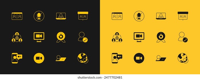 Set Video chat conference, Web camera,  and Mute microphone icon. Vector