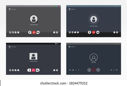 Set of video chat user interface. Video call icons background. Collection grey window overlay. Vector illustration. Isolated on transparent background.