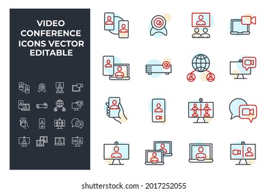 conjunto de elementos de videoconferencia plantilla de símbolo para el logotipo de colección de diseño gráfico y web ilustración vectorial