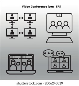 set of video conference icons line isolated or logo isolated sign symbol vector, outline and stroke style Collection of high-quality black style vector illustration, gradient background 
