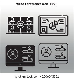 set of video conference icons line isolated or logo isolated sign symbol vector, outline and stroke style Collection of high-quality black style vector illustration, gradient background 