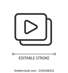 Set of video files pixel perfect linear ui icon. Video gallery. Collection of media content. GUI, UX design. Outline isolated user interface element for app and web. Editable stroke. Arial font used