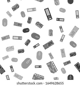 Set Video game console, RAM, random access memory, Music player and Computer mouse on seamless pattern. Vector