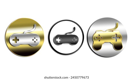 set of video game controller icons. golden black vector illustration