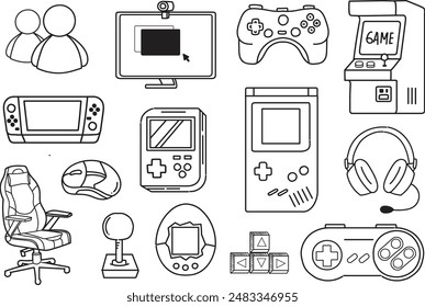 Set of video game doodle hand drawn. Vector illustrations	