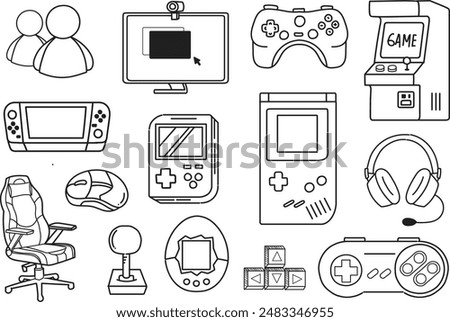 Set of video game doodle hand drawn. Vector illustrations	