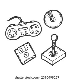 Set of video game doodle sketch