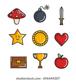 set video game entertaining items symbols