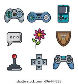 set video game entertaining items symbols