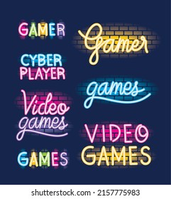 set of video game neon singboards