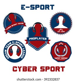Set of video gamers club and esport team labels, cybersport emblems