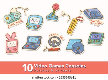 Set of Video Games Consoles Sticker and Patches Vector Illustration