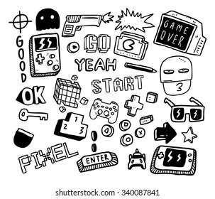 set of video games doodle 