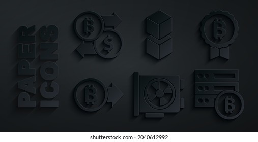 Set Video graphic card, Bitcoin, Server bitcoin, Blockchain technology and Cryptocurrency exchange icon. Vector
