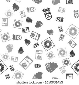 Set Video graphic card, Virtual reality glasses, Computer cooler and 3D printer on seamless pattern. Vector