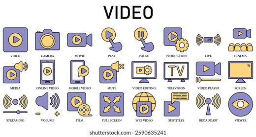 Set of Video Icons or symbols Vector fully editable file
