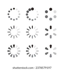 Set of video, video and movie play loading icons. Icon with radial geometric, abstract design shape.