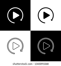 Set Video play button like simple replay icons isolated on black and white background. Line, outline and linear icon. Vector Illustration