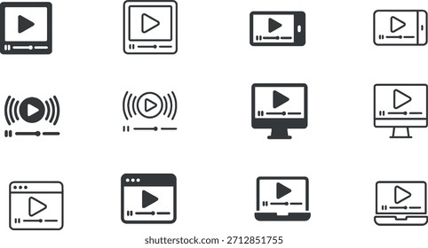 Satz von Video-Player-Symbol, Vektordesign, Video-Symbol, Symbol abspielen
