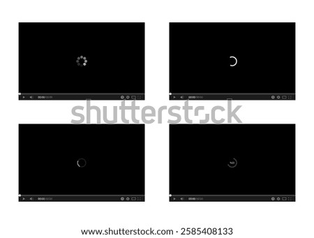 Set of video player with loading screen isolated on a white background