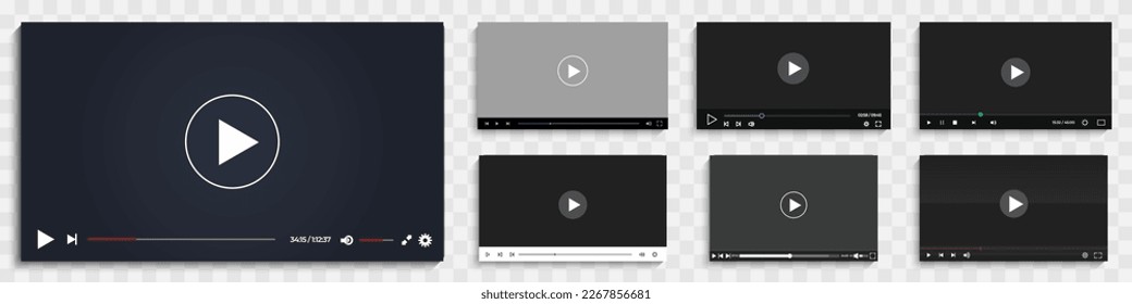 Set of video player windows frame on a transparent background