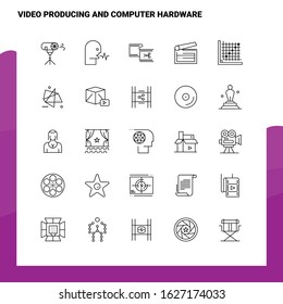 Set of Video Producing And Computer Hardware Line Icon set 25 Icons. Vector Minimalism Style Design Black Icons Set. Linear pictogram pack.