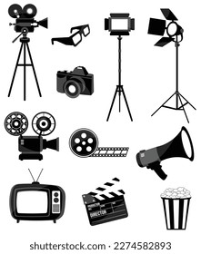 set video recording icons set on modern and retro media on white background.