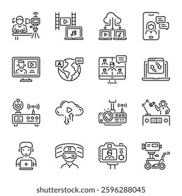 Set of Video Streaming Linear Style Icons 

