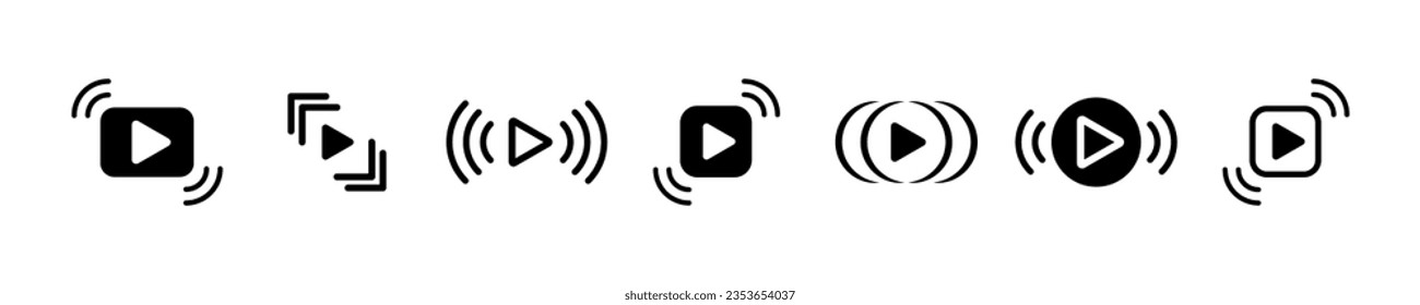 Set of video streaming vector icons. Live online stream. Virtual communication. Online education.