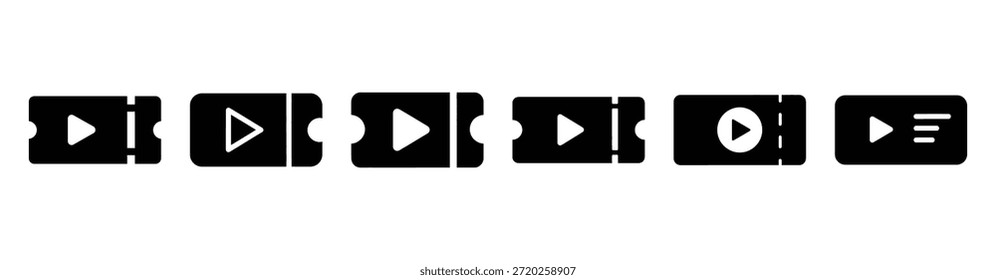 Set of video subscription pass vector icons isolated on white background. Vector illustration. Black flat design