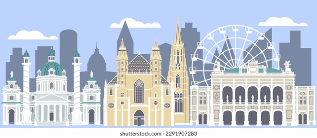 Set of Vienna landmarks in flat color style