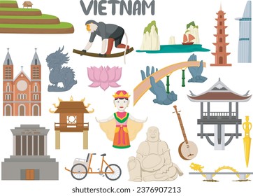 Set of Vietnam famous landmarks