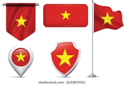  Conjunto de bandeiras vietnamitas em diferentes formas e estilos