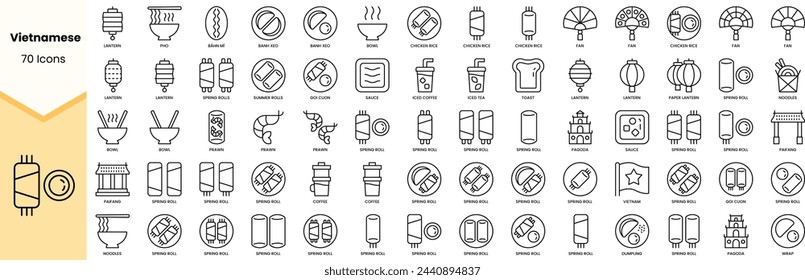 Conjunto de iconos de Vietnam. Paquete de iconos de estilo de arte de línea simple. Ilustración de vector