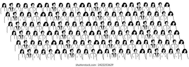 Set of viewers of performance. Sitting spectator.  Academic auditorium, fan audience, people crowd. Audience, spectators sitting on viewer places. Men and women in auditorium vector illustration