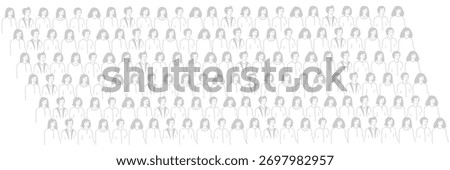 Set of viewers of performance. Sitting spectator.  Academic auditorium, fan audience, people crowd. Audience, spectators sitting on viewer places. Men and women in auditorium vector illustration