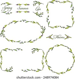 set of vignettes with abstract branches drawing by watercolor, hand drawn vector elements