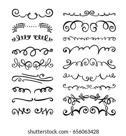 Set of vignettes and hand drawn borders for decoration. Vector elements isolated on white background
