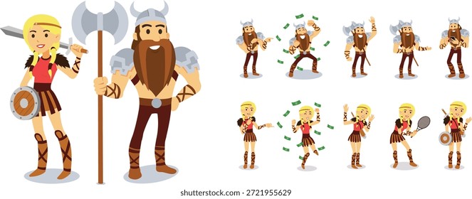 Conjunto de personajes de dibujos animados vikingos