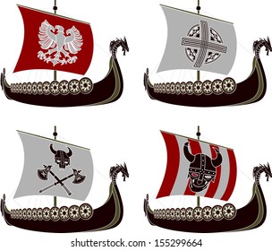 set of viking drakkars. stencils. vector illustration