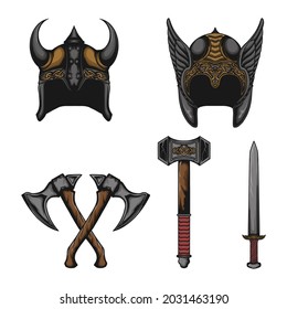 set of viking equipment and vector