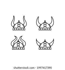 set of viking helmet outline sport logo design vector