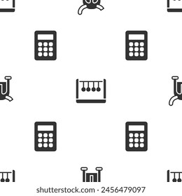 Set Viking in horned helmet, Pendulum and Calculator on seamless pattern. Vector