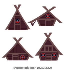 Set Viking House. Flat design. Vector illustration