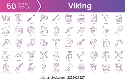 Set of viking icons. Gradient style icon bundle. Vector Illustration